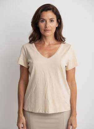 T-shirt col v manches courtes beige LOLA ESPELETA femme