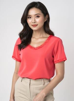Top stretch manches courtes rouge QUATRE VINGT JOURS femme