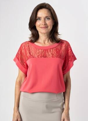 Top stretch manches courtes rouge QUATRE VINGT JOURS femme