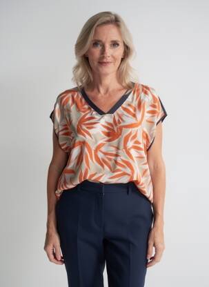 Top imprimé fantaisie manches courtes orange BARBARA LEBEK femme