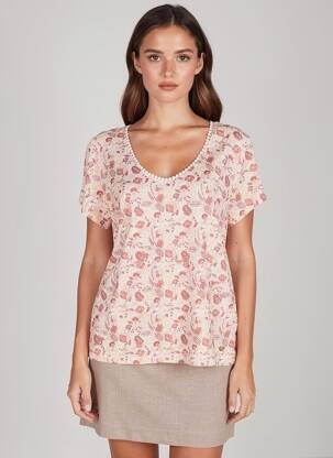 T-shirt imprimé fantaisie manches courtes rose C'EST BEAU LA VIE femme