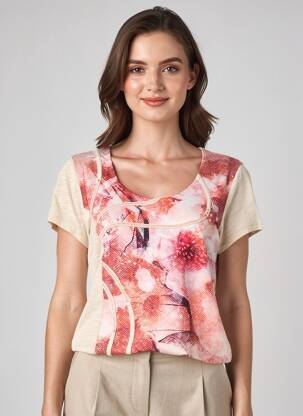 Top stretch manches courtes beige KALISSON femme