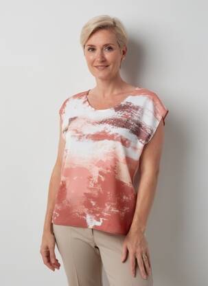 Top imprimé fantaisie manches courtes rose JULIE GUERLANDE femme