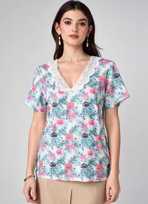 Top manches courtes manches courtes bleu JULIE GUERLANDE femme