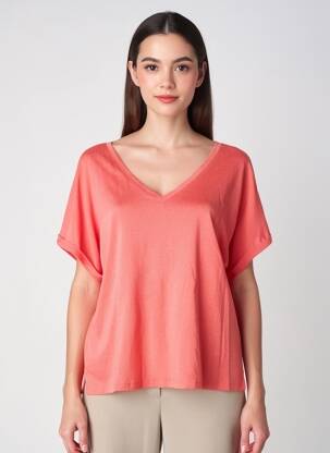 T-shirt col v manches courtes rouge LOLA ESPELETA femme