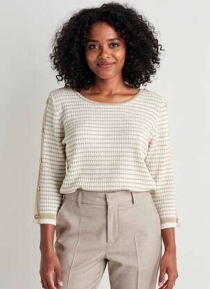 Pull maille souple et aérée manches 3/4 or TRIPODE femme
