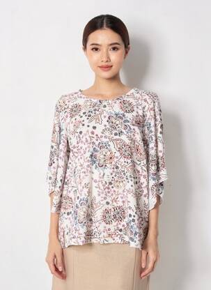 Blouse imprimé fleurs manches courtes blanc THE STYLE femme