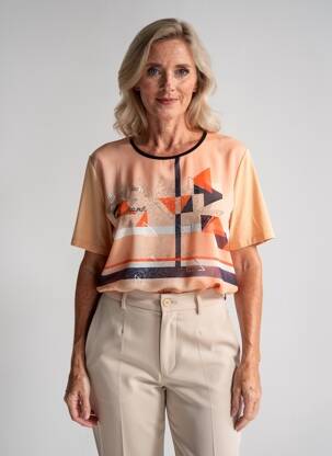 T-shirt imprimé fantaisie manches courtes orange BARBARA LEBEK femme