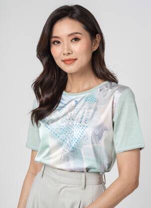T-shirt imprimé fantaisie manches courtes vert BARBARA LEBEK femme