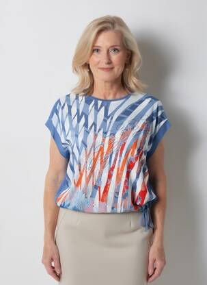 T-shirt sérigraphie avec strass manches courtes bleu BARBARA LEBEK femme
