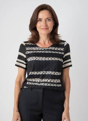 T-shirt col v manches courtes noir BARBARA LEBEK femme