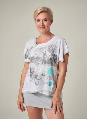 T-shirt sérigraphie avec strass manches courtes gris KALISSON femme