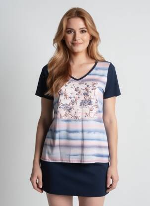 T-shirt coupe droite manches courtes bleu NURIA VILARDAGA femme