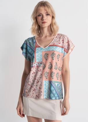 T-shirt imprimé fantaisie manches courtes rose NURIA VILARDAGA femme