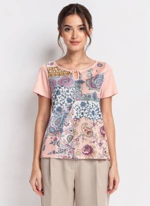 T-shirt col v manches courtes rose NURIA VILARDAGA femme