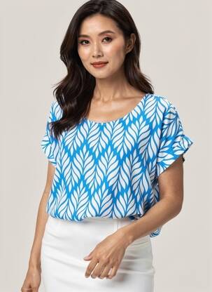 Blouse tissage popeline manches courtes bleu QUATRE VINGT JOURS femme