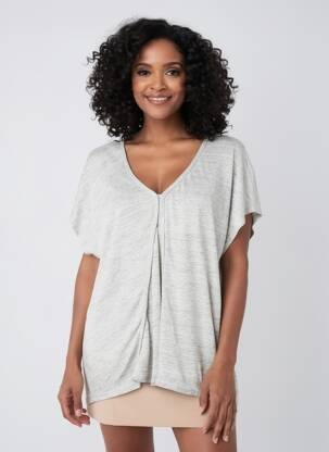 T-shirt col v manches courtes gris C'EST BEAU LA VIE femme