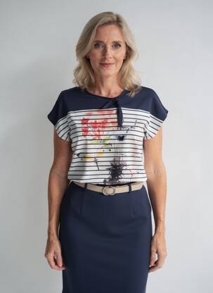 T-shirt sérigraphie avec strass manches courtes bleu NAYAT femme