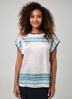 T-shirt imprimé fantaisie manches courtes bleu NURIA VILARDAGA femme