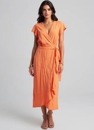 Robe mi-longue manches courtes manches courtes orange YSABEL MORA femme