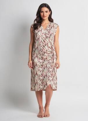 Robe mi-longue imprimé fantaisie manches courtes rose YSABEL MORA femme
