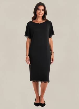 Robe mi-longue manches courtes manches courtes noir LINGADORE femme