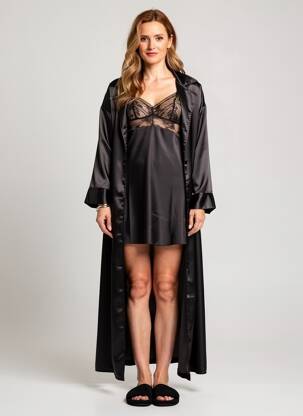 Nuisette/combinette effet matière satinée noir LINGADORE femme