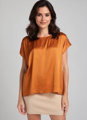 Top coupe fluide manches courtes orange SURKANA femme