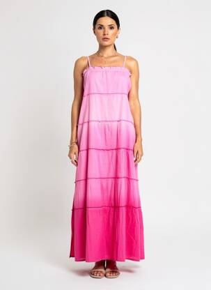 Robe longue coupe fluide fines bretelles rose L'ATELIER D'ANNA femme