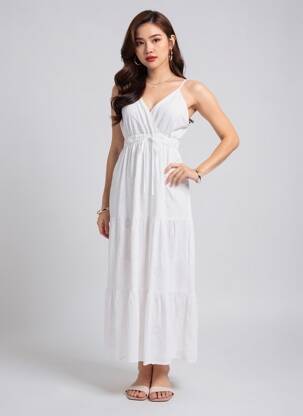 Robe longue coupe fluide fines bretelles blanc JUBYLEE femme