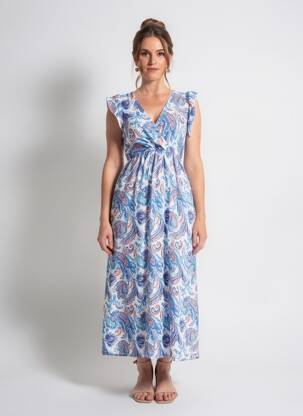 Robe mi-longue imprimé fantaisie manches courtes bleu MAELLE femme