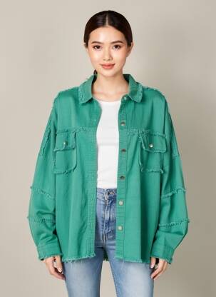 Veste casual poignets boutonnés avec fente vert JUBYLEE femme