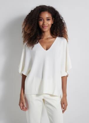 Pull col v manches courtes blanc B.YOUNG femme