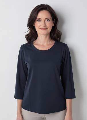 T-shirt manches 3/4 manches 3/4 bleu fonce SIGNATURE femme