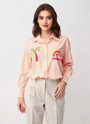 Chemisier coupe droite manches longues orange JUBYLEE femme