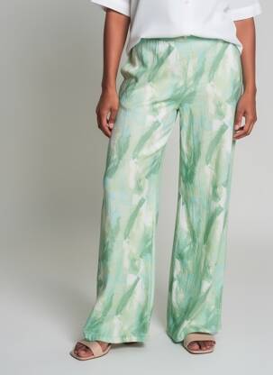 Pantalon large tissage popeline taille normale vert SURKANA femme
