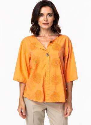 Blouse tissage popeline manches 3/4 orange NEW COLLECTION femme