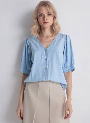Chemisier manches courtes manches courtes bleu B.YOUNG femme