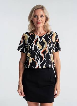 T-shirt imprimé fantaisie manches courtes noir BRANDTEX femme