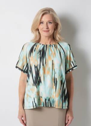 T-shirt imprimé fantaisie manches courtes bleu SIGNATURE femme