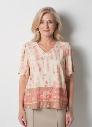 Top tissage crêpe manches courtes rose SIGNATURE femme