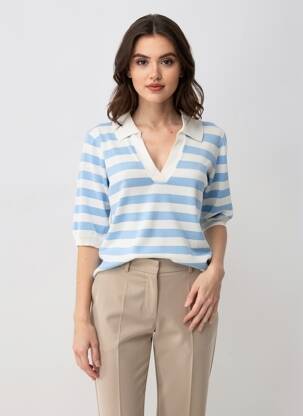 Pull coupe cintrée manches courtes bleu B.YOUNG femme