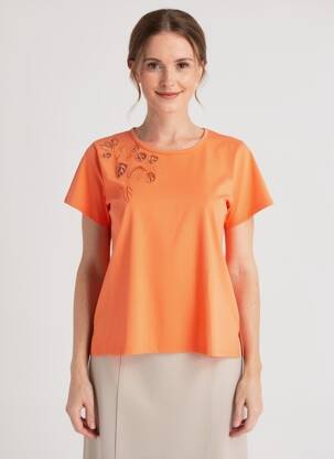 T-shirt stretch manches courtes orange MCM femme