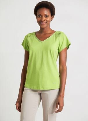 T-shirt col v manches courtes vert AGATHE & LOUISE femme