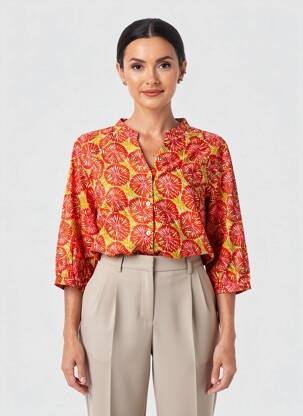 Chemisier imprimé fleurs manches 3/4 orange AGATHE & LOUISE femme