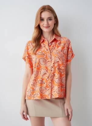 Chemisier manches courtes manches courtes orange JUBYLEE femme
