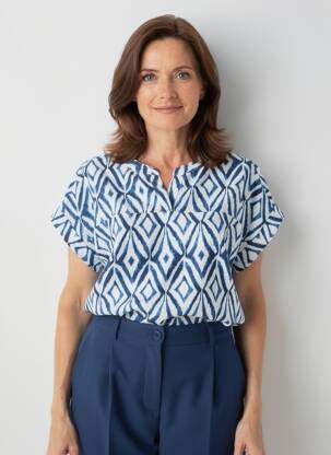 Blouse tissage crêpe manches courtes bleu BRANDTEX femme
