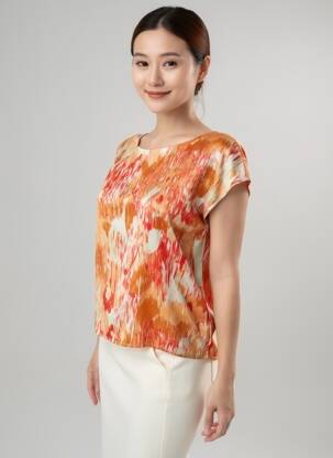 Top imprimé fantaisie manches courtes orange SURKANA femme