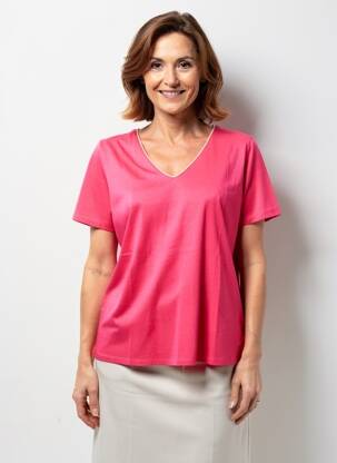 T-shirt col v manches courtes rose JULIE GUERLANDE femme