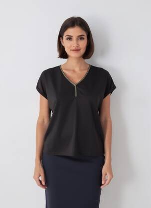 T-shirt col v manches courtes noir B.YOUNG femme